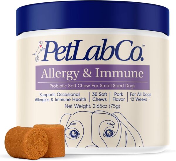 PetLab Co. Allergy & Immune Daily Probiotics for Dogs. Supports Yeast Production, Seasonal Allergies, Intermittent Itchiness, Gut & Digestive Health - 30 Chews - Available in Small, Medium, & Large