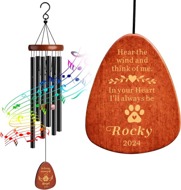 Personalized Pet Memorial Wind Chimes Pet Memorial Gifts for Dogs Pet Bereavement Gifts Custom 25.5 Inch Wind Chimes for Garden Patio for Loss of Dog Cat Puppy Furry Friend(Design 2, Black)