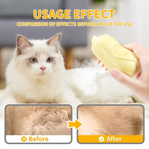 Cat Steam Brush for Shedding Rechargeable Cat Brush with Steam Self Cleaning 3in1 Cat Hair Brush with 2Gears Cat Grooming Brush for Long and Short Hair of Cat and Dog-Yellow - Image 2