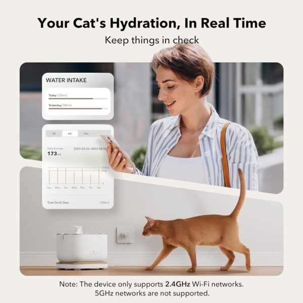 PETLIBRO App Monitoring Cat Water Fountain with Wireless Pump, 2.5L/84oz Dockstream Pet Water Fountain for Cats Inside, Automatic Cat Water Dispenser with 2.4GHz Wi-Fi, Smart Fountain, App Control - Image 3