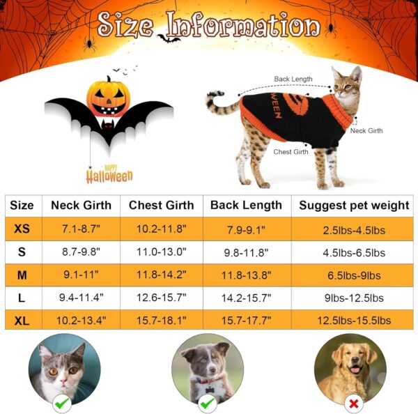 2 Packs Halloween Cat Sweater Turtleneck Knitted Pumpkin Sweaters for Cats Only Kitten Kitty Skull Sweater Warm Winter Knit Pullover Knitwear Puppy Small Dogs - Image 2