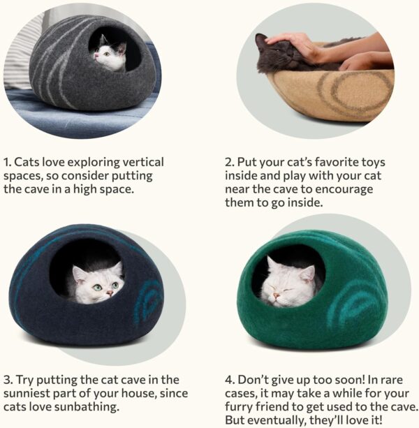 MEOWFIA Premium Felt Cat Bed Cave - Handmade 100% Merino Wool Bed for Cats and Kittens (Light Shades) (Medium, Light Grey) - Image 6