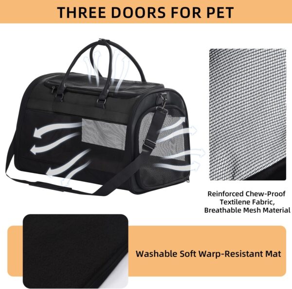 PET MARVEL Cat Carrier Soft Sided for Small Medium Cats Puppy up to 15 Lbs, Airline Approved Mesh Pet Travel Bag, Breathable Bite-Resistant Fabric with Removable Washable Mat - Image 4