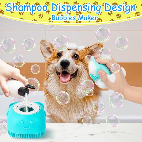 Ponpon 3PCS Dog Bath Brush with 4Pcs Dog Toothbrush, Dog Scrubber for Bath, Dog Shampoo Brush with Adjustable Ring Handle, Dog Shower Brush for Long Short Hair - Image 3