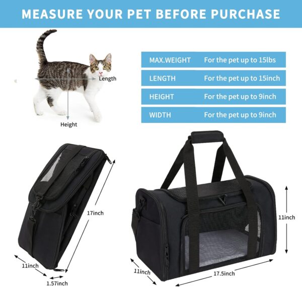 Pet Carrier Airline Approved Soft Cat Carriers for Medium Cats Small Cats, Dog Carriers for Small Dogs, TSA Approved Pet Carrier for Cats Dogs, Small Dog Carrier Puppy Carrier-Black - Image 5