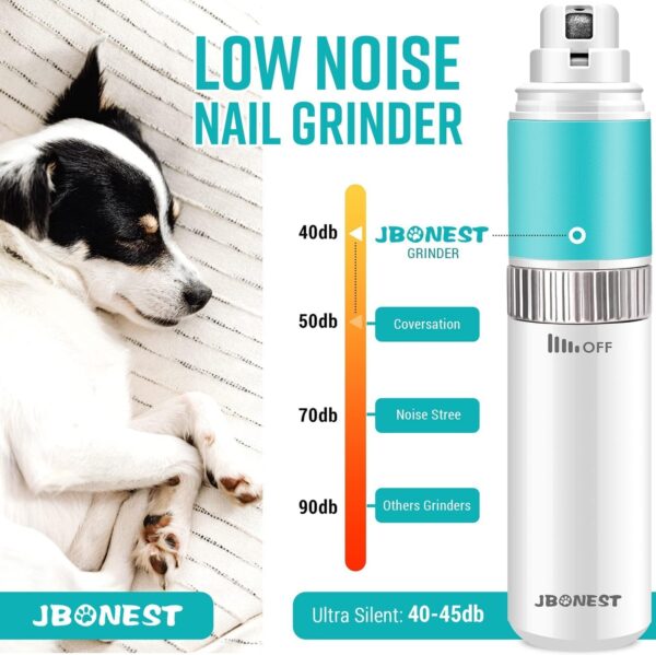 Dog Nail Grinder with Quite Low Noise for Large Medium Small Dogs and Cats, Highly Speeds Rechargeable Pet Claw Trimmer with Clipper and File - Image 3