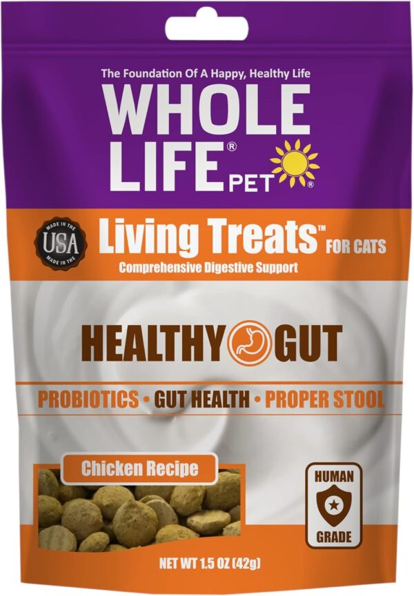 Whole Life Pet Living Treats for Cats – Healthy Gut with Chicken and Yogurt – Human Grade, Probiotics, Easy Digestion, Sensitive Stomachs - Made in The USA