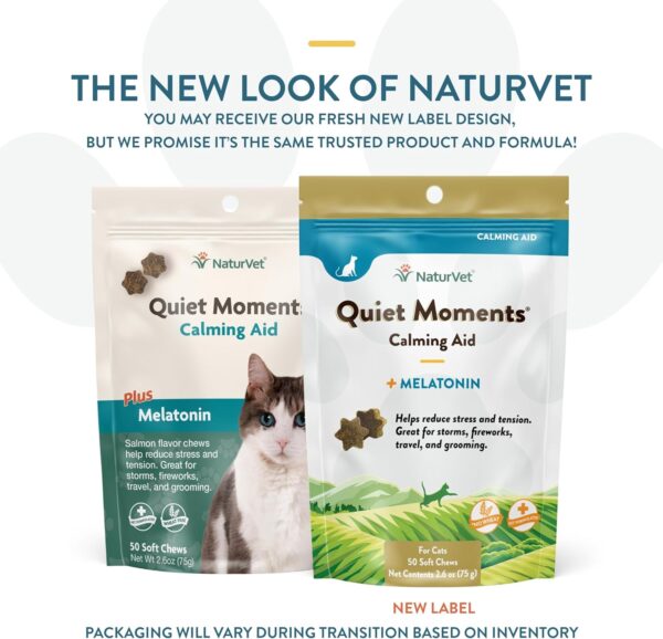 NaturVet Quiet Moments Calming Aid Cat Supplement Plus Melatonin – Helps Reduce Stress in Cats – for Pet Storm Anxiety, Motion Sickness, Grooming, Separation, Travel – 50 Ct. Soft Chews - Image 2