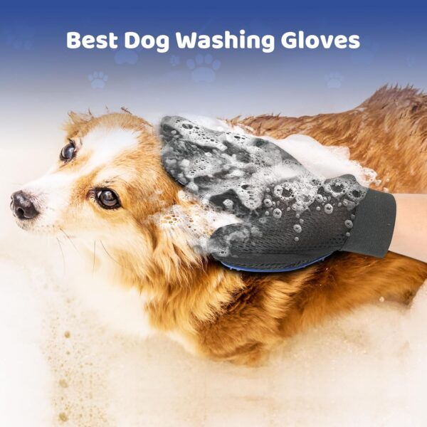 Abudbes 2024 Upgrade Pet Grooming Gloves for Gentle Shedding Dog Washing Gloves Efficient Pets Hair Remove Cat Gloves for Grooming Dog Bathing Gloves -1 Pair(Blue), Large - Image 5