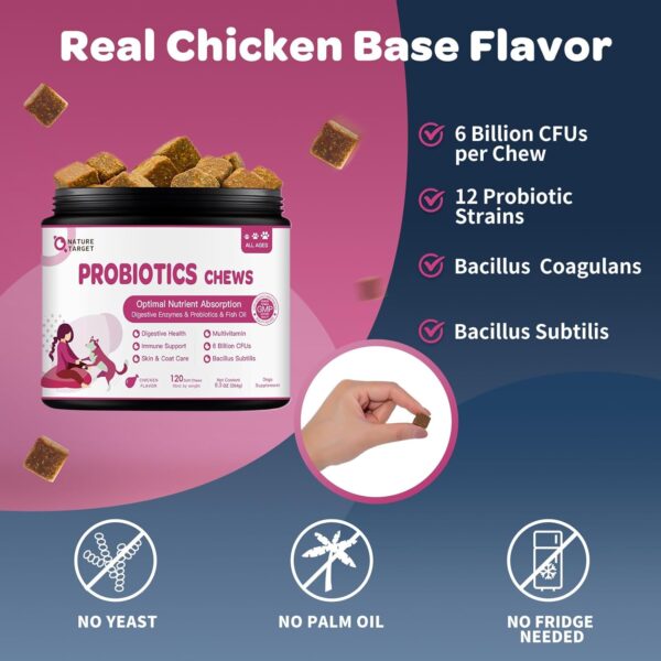 Probiotics for Dogs - Dog Probiotics and Digestive Enzymes for Digestive Health - Plus Fish Oil & Vitamins Supplement for Allergies & Immune & Itchy Skin, 120 Chicken Flavor Probiotic Soft Chews - Image 4