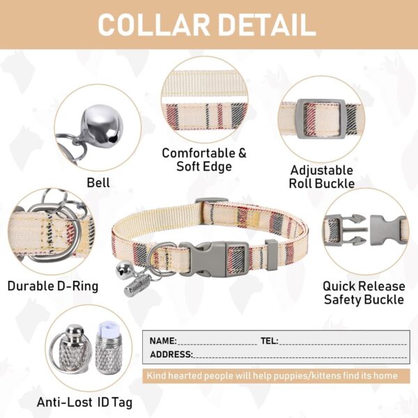 GAMUDA Small Dog Harness Collar and Leash Set, Step in No Chock No Pull Soft Mesh Adjustable Dog Vest Harnesses Plaid Reflective for Dogs Puppy Cats Kitten Rabbit (Beige, S) - Image 5