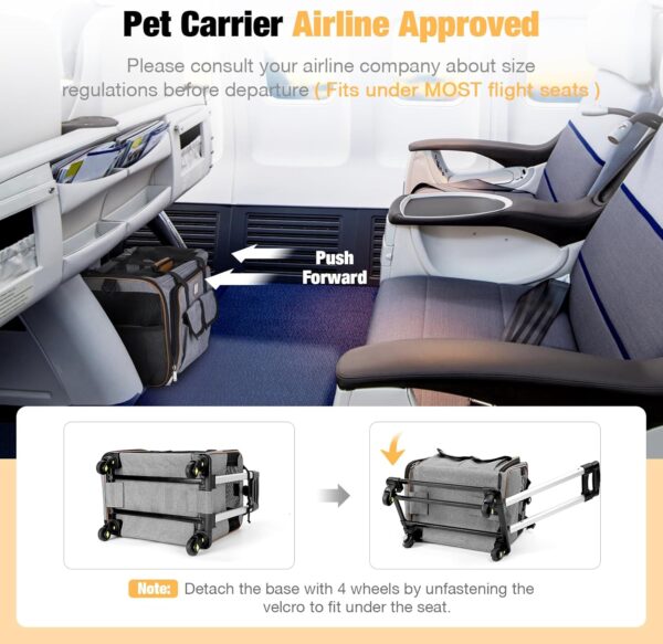 Lekereise Airline Approved Cat Dog Carrier with Wheels Expandable Rolling Pet Carrier for Medium Dogs and Cats Under 15 25LBS, Pet Travel Carrier on Wheels, Grey - Image 2