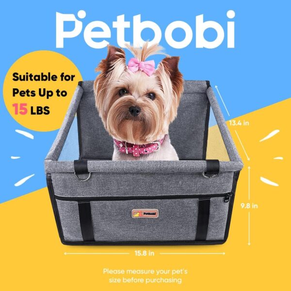 Petbobi Pet Reinforce Dog Car Seat for Dog Portable and Breathable Dog car Booster seat with Seat Belt Dog Carrier Safety car seat for Travel, with Clip on Leash with PVC Tube (Cationic Fabric Grey) - Image 2