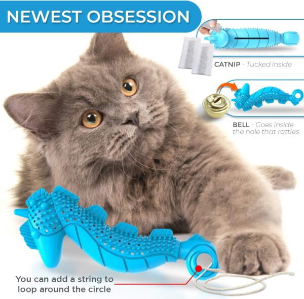 Cat Toothbrush Catnip Toy - Durable Hard Rubber - Cat Dental Care, Cat Interactive Toothbrush Chew Toy (1 Pack_Seahorse) - Image 3