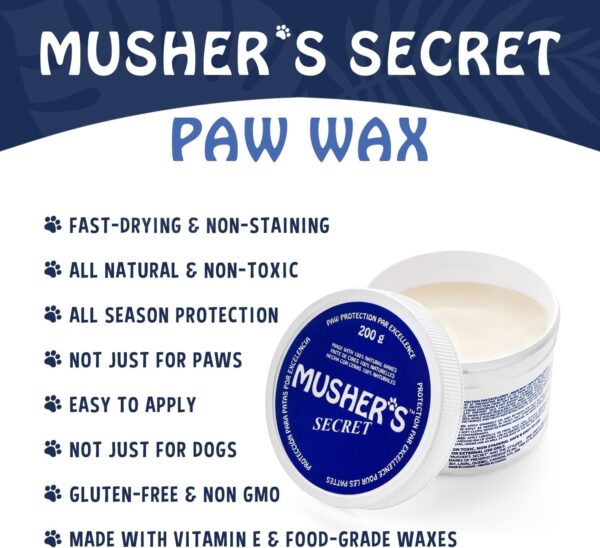 Musher's Secret Dog Paw Wax 200 g (7oz) - Moisturizing Dog Paw Balm that Creates an Invisible Barrier That Protects and Heals Dry Cracked Paws - All-Natural with Vitamin E and Food-Grade Ingredients - Image 9