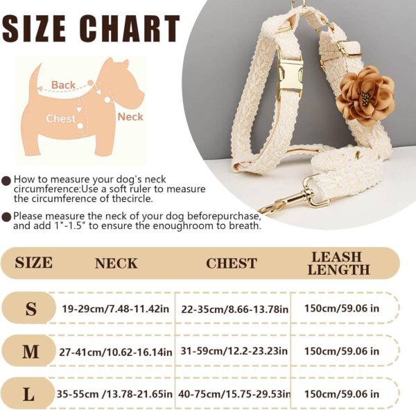 Female Dog Harness Leash Set for Large Dogs Cute Girl Dog Harness Soft Leather No Pull Dog Harness with Comfortable Padded Handle for Dog Wedding Birthday Outfit Easy Walking (White,L) - Image 4