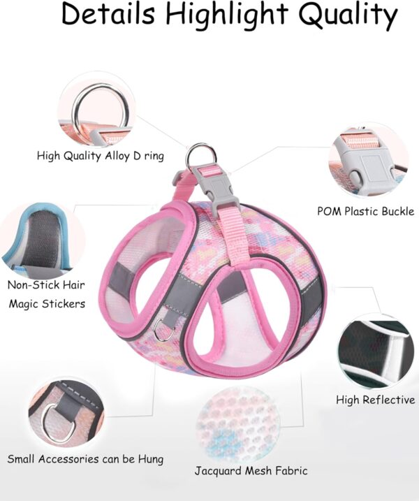 Dog Harness for Small Medium Dogs No Pull, Cat Harness and Leash Set, Puppy Harness for Small Dogs, Xs Dog Harness, Step in Dog Harness, Harness and Leash for Small Dogs. (Pink, XXS) - Image 5