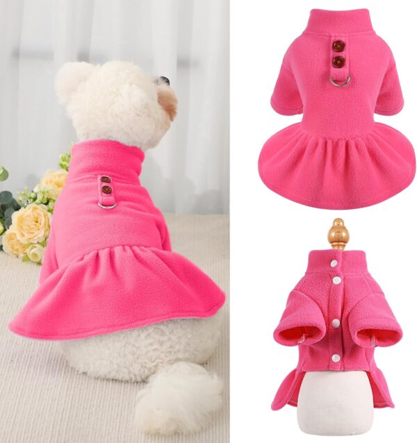 Fleece Dog Dress with Harness Dog Dresses for Small Dogs Winter Dog Clothes for Small Dogs Girl Cute Princess Birthday Dog Dresses for Extra Small Dogs Chihuahua Yorkie Pet Outfit Cat Apparel XS Rose