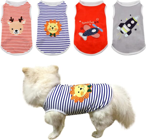 4 Pack Dog Shirts Dog Tank Tops Cute Pattern Cat Dog Summer Vest Shirt Dog Stripe Sleeveless T-Shirt Pet Soft Breathable Clothes for Cats Small Medium Dogs M