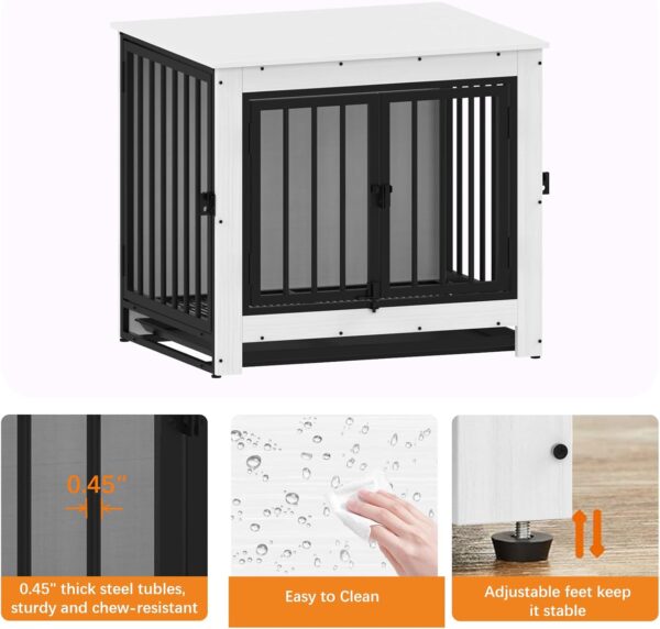 Dog Crate Furniture, Dog Crate End Table for Small and Medium Dogs,Wooden Cage Kennel Furniture Indoor, Modern Dog Crate with Multi-Purpose Removable Tray, Double-Doors Dog Furniture, White - Image 4