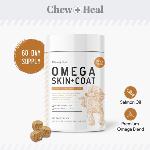 Salmon Oil for Dogs - 180 Soft Chew Omega Treats for Skin and Coat - Fish Oil Blend of Essential Fatty Acids, Omega 3 and 6, Vitamins, Antioxidants and Minerals - Made in USA - Image 8