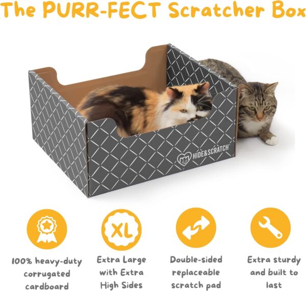 Hide & Scratch Extra-Large Heavy Duty Cardboard Cat Scratcher Box and Cat Bed with Refillable Scratch Pad - Image 2