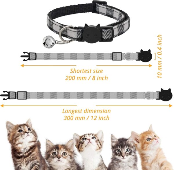 MJIYA Cat Collar with Bell, Breakaway Grid Collar with Plastic Buckle, Light Adjustable, Nylon, Kitty Collars - Image 2