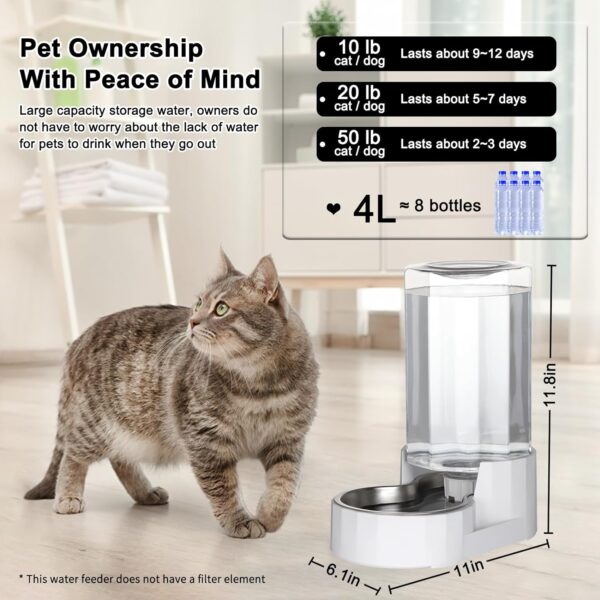 RIZZARI Automatic 4L Gravity Pet Water Dispenser with Stainless Steel Bowls, 100% BPA-Free,Safe and Large Capacity, Suitable for Small and Medium-Sized Cats and Dogs (4L Without Filter) - Image 4