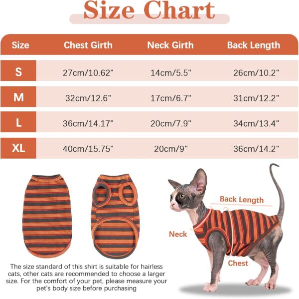 Sphynx Hairless Cats Shirt Puppy Clothes Soft Cotton T-Shirts Cute Cats Pajamas Cat Stripes Vest Pet Clothes, Round Collar Vest Kitten Shirts(Red Stripes, S) - Image 5