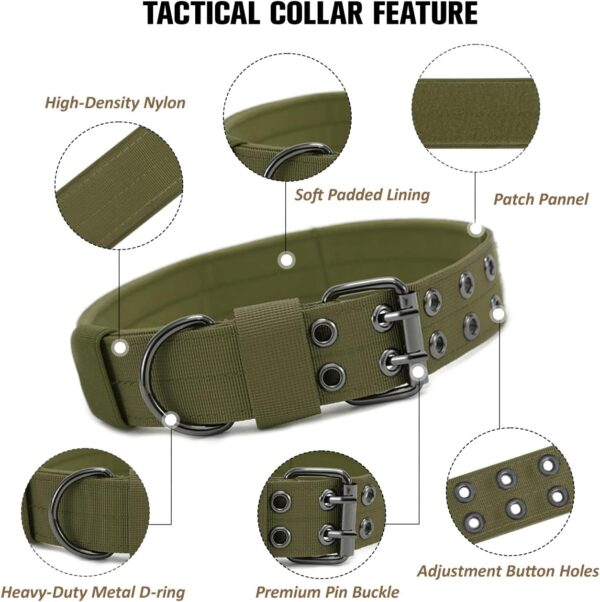 Tactical Dog Collar Military Adjustable Dog Collars Soft Nylon Training Collar with Patch Heavy Duty Metal Buckle Collars for Medium Large Dogs (M, Green) - Image 3