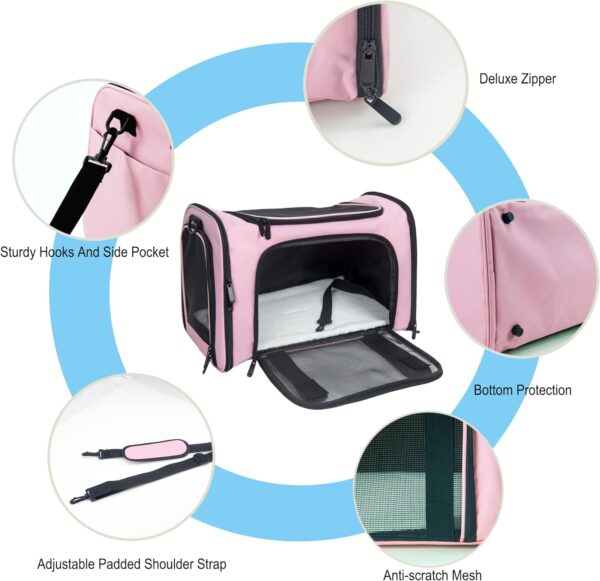 Soft Sided Carrier for Small Medium Cats Dogs,TSA Airline Approved Collapsible Travel Pet Carrier Medium Pink - Image 3