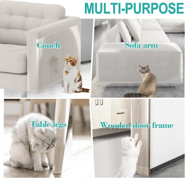 [Thicken Vinyl] Anti Cat Scratch Furniture Protector, Single-Sided Sticky Couch Protector for Cats, Flexible Couch Corner Guard Under Cats Claw, Cat Scratch Deterrent Tape-(160"x12.4") - Image 7