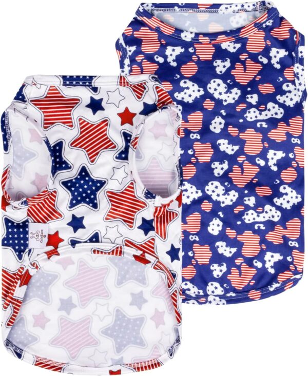 CuteBone 4th of July Dog Shirts 2-Pack Soft Pet Clothes Breathable Summer Vest for Small Puppy and Stretchy Cat Apparel 2BX13M