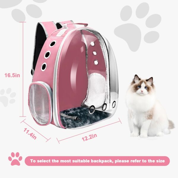 Cat Backpack Carrier, Pet Cat Carrier with Ventilated Design for Carrying Puppy Cats, Pet Carrier Back Pack Bag Space Capsule for Traveling/Hiking/Camping/Outdoors (Pink) - Image 2