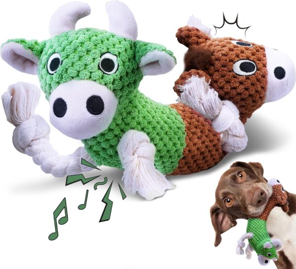 Dog Toy for Aggressive Chewers, Squeaky Dog Toys for Large Dog, Tug of War Dog Toy to Keep Them Busy, Plush Stuffed Animals Dog Chew Toy for Large Breeds, Puppy Chew Toys for Teething (Bull and Hrose) - Image 9