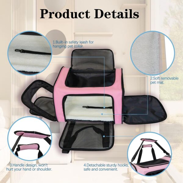 Dog Cat Carrier Pet Carriers for Small Medium Large Cats Dogs Carrier Soft Sided Small Puppy Dog Carrier Portable Foldable Airline Approved Dog Cat Travel Carrier Pink Medium - Image 6