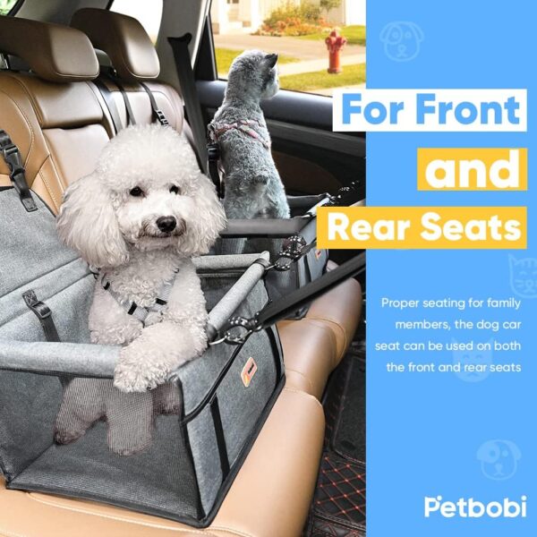 Petbobi Pet Reinforce Dog Car Seat for Dog Portable and Breathable Dog car Booster seat with Seat Belt Dog Carrier Safety car seat for Travel, with Clip on Leash with PVC Tube (Cationic Fabric Grey) - Image 5