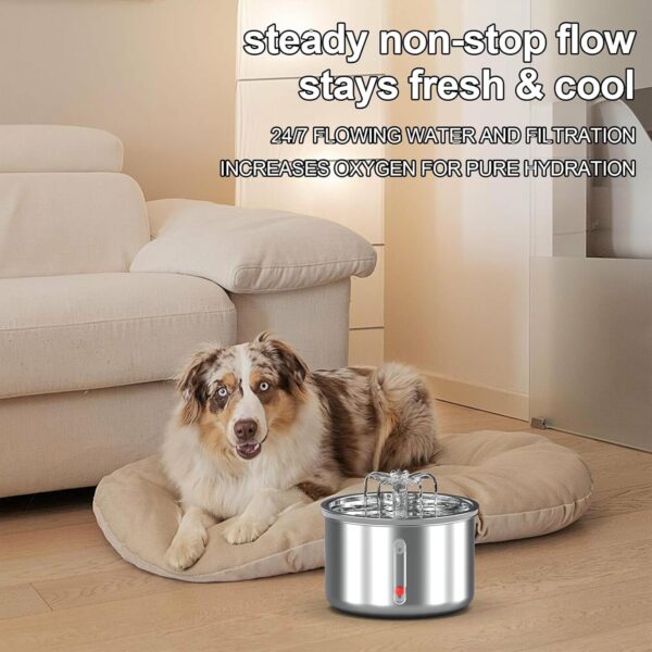 Cat Water Fountain Stainless Steel : 2.5L/85oz Pet Fountain Water Bowl with Strengthen The Filter Element Dog Drinking Dispenser Cat Feeding & Watering Supplies Animal Metal Kitty Spout for Cats - Image 6