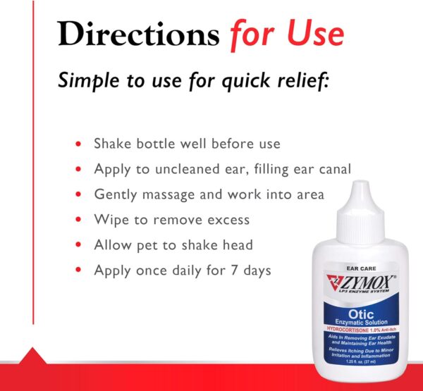 Zymox Otic Enzymatic Solution for Dogs and Cats to Soothe Ear Infections with 1% Hydrocortisone for Itch Relief, 1.25oz - Image 6