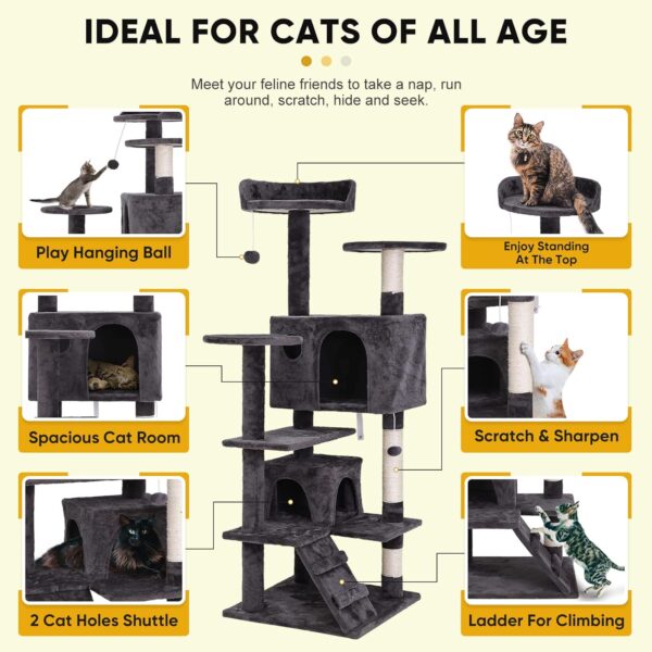 54in Cat Tree Cat Tower for Indoor Cats Plush Cat Condo Multi-Level Cat Furniture with Scratching Post, Jumping Platform Cat Play House Activity Center - Image 6