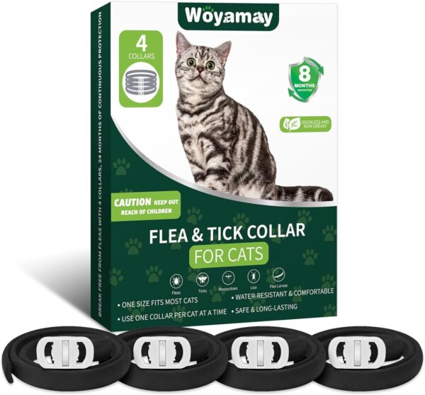 4 Pack Flea Collar for Cats, Flea and Tick Collar for Cats, Adjustable Cat Flea and Tick Collar, 8 Months Cat Treatment Collar, Flea and Tick Prevention for Cats, Waterproof Cat Flea Collar