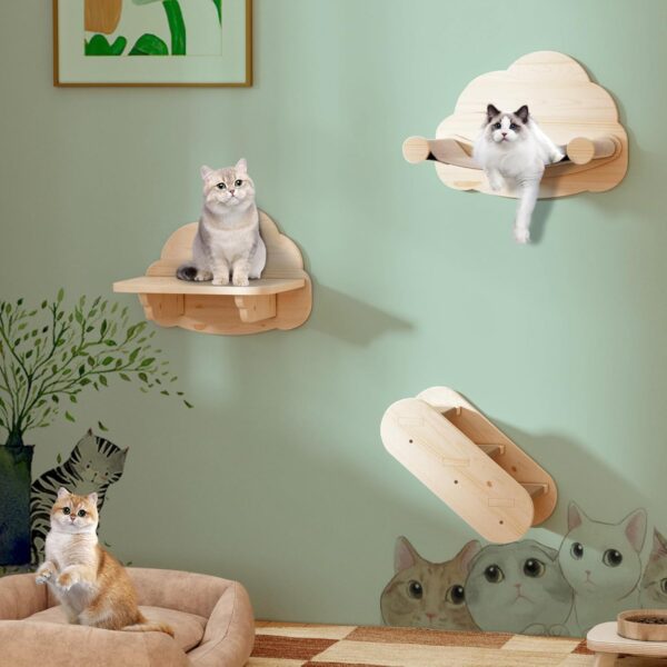 Wall Mounted Cat Furniture 3PCS Set, Solid Wood Cat Shelves and Perches for Wall Cat Hammock Cat Perches Cat Climbing Wall Steps Cat Ladder for Kitty & Kitten - Image 8