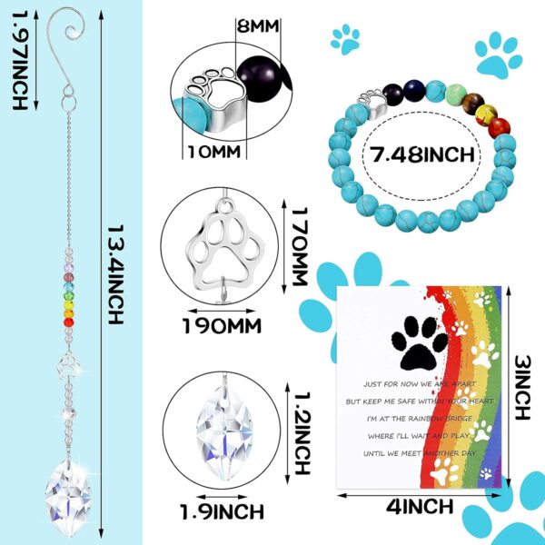 Junkin 3 Pieces Rainbow Bridge Pet Memorial Set, Includes Rainbow Bridge Bracelet with Dog Paw Bead, Pet Memorial Crystal Wind Chime, Pet Sympathy Poem Card for Women Men Kids Pet Lovers - Image 2