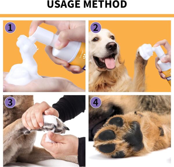 Paw Cleaner for Dogs and Cats,Magic Foam - Clean Paws No-rinse Foaming Cleanser-Dry Shampoo, Foot Cleaner Brush - with Rose Extract, Odor Control Wash - Good for Puppy - Image 4