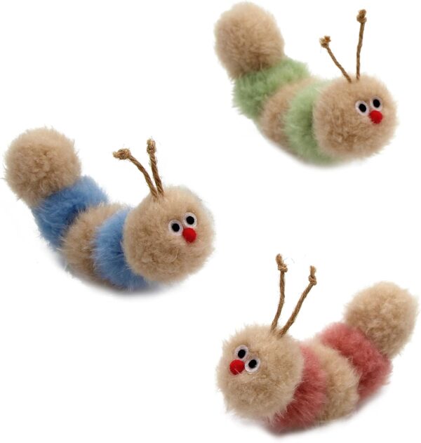 Interactive Natural 3 PK Catnip Toy, with Rattle, Bite Resistant, for All Ages Indoor Cat, Soft Caterpillar Toys, Fluffy Kitten Toy