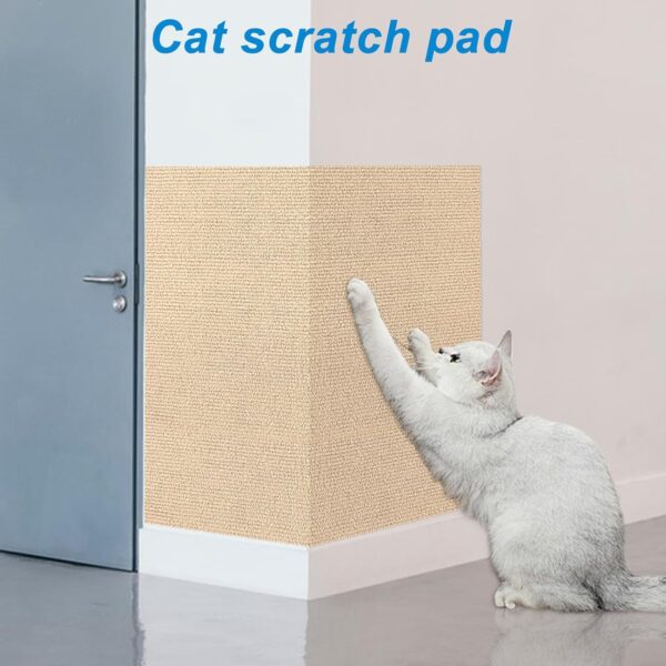 4 Pack Cat Scratch Mats 24”x16”, Self-Adhesive Trimmable Cat Scratching Post Carpet Cat Floor Scratching Pad Rug Cat Tree Replacement Parts Mat Cat Scratcher for Step Couch Furniture Protector(Beige) - Image 4