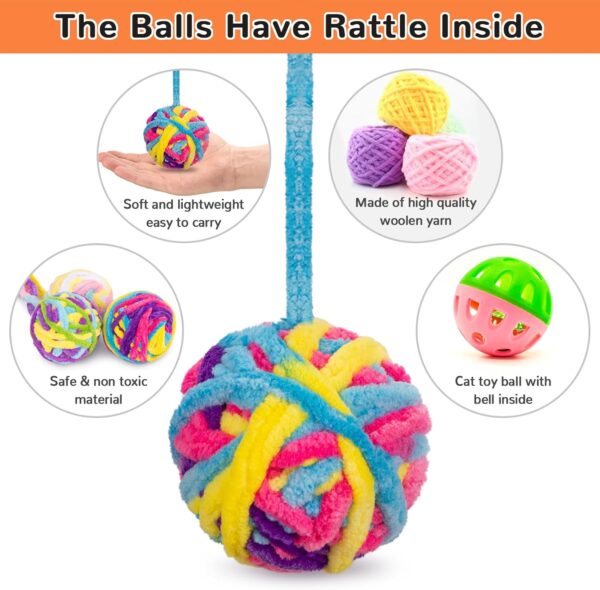 Retro Shaw Cat Toys Ball,6Pcs Woolen Cat Yarn Ball with Bell Inside,Interactive Teaser Wand Ball Toy for Indoor Kitten Cat,Safe Teeth Cleaning Cat Chew Toy,Cute & Funny Cat Ball Toy Fit for All Breeds - Image 3