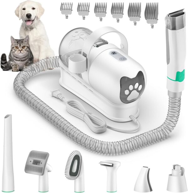 All-in-One Dog Grooming Vacuum Set - Pet Grooming Vacuum with Nail Grinder, Hair Trimming & Combing, Low Noise, 3-Speed Suction, 13 Grooming Tools, Ideal for Dogs & Cats