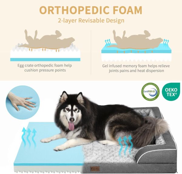 Memory Foam XL Dog Bed with Bolsters, Cooling Dog Beds for Extra Large Dogs, Waterproof Orthopedic Dog Bed with Removable Washable Cover and Nonskid Bottom(X-Large,Dark Grey) - Image 2