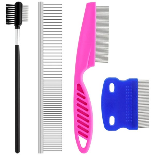 Pets Grooming Comb Kit for Small Dogs Puppies For Tear Stain Remover, 2-in-1 with Round Teeth to Remove Knots Crust Mucus